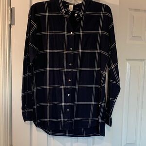 H&M Oversized Navy Plaid Casual Button Down Shirt